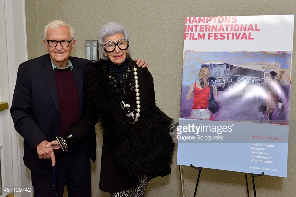 EAST HAMPTON, NY - OCTOBER 12: Filmmaker Albert Maysles (L) and Iris Apfel attend the Iris premiere during the 2014 Hamptons International Film Festival on October 12, 2014 in East Hampton, New York. (Photo by Eugene Gologursky/Getty Images for The Hamptons International Film Festival)